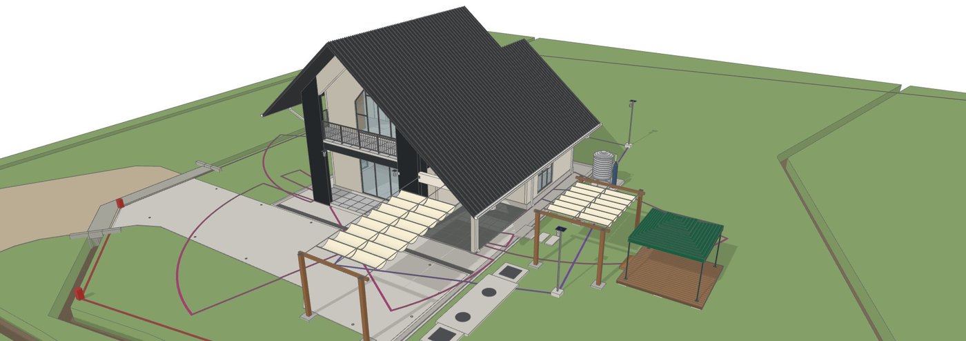 The same house with sun shades and CCTV added